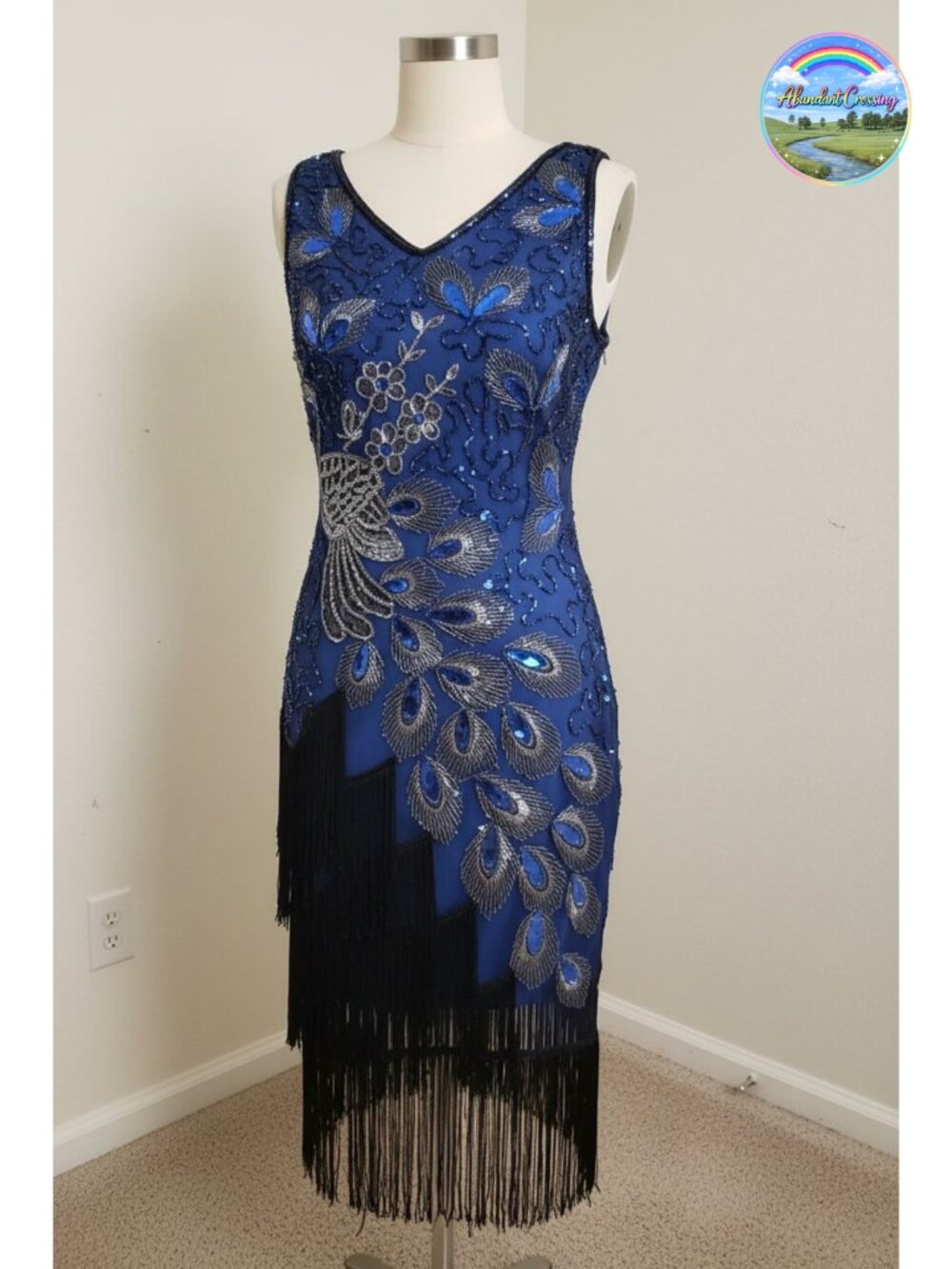 1920s Vintage Peacock Sequined Flapper Dress Gatsby Midi Bodycon